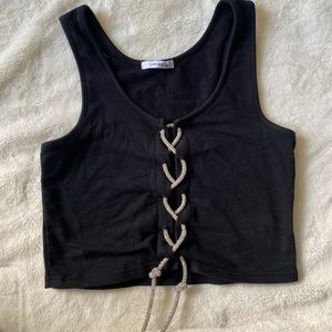 black cropped tank with sparkly lacing size M